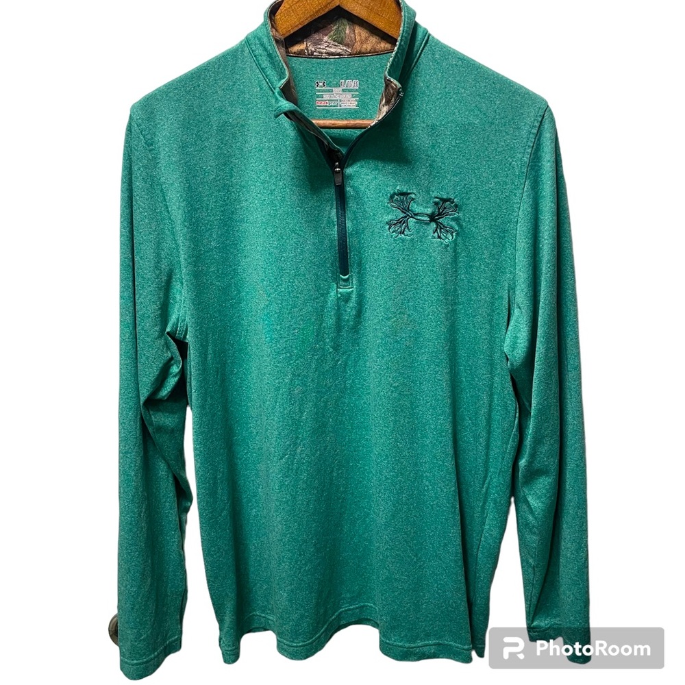 Under Armour Heat Gear Loose Mens XL Green Hunting Long Sleeve Quarter Zip